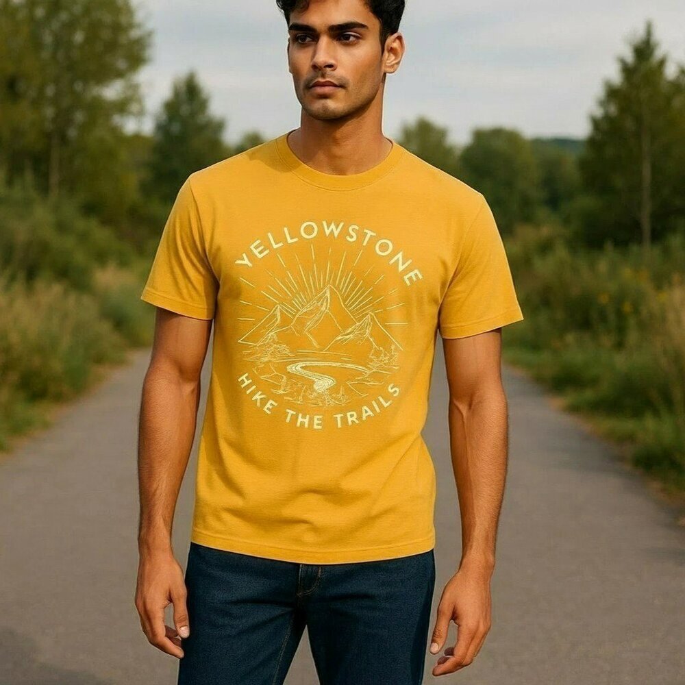 New Yellowstone Goodfellow & Co Mens Medium Yellow Standard Fit T Shirt Tee Sz M
